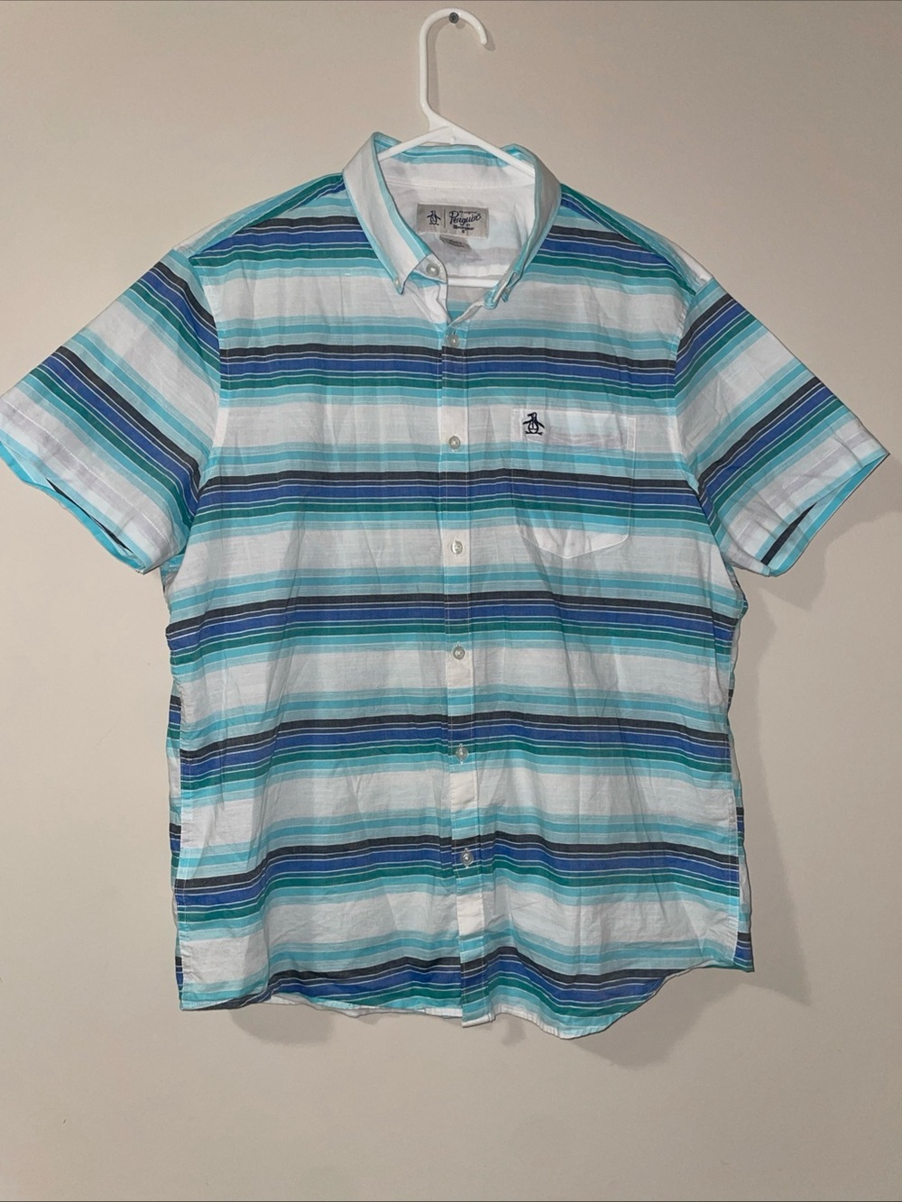 Original Penguin Short-Sleeve Striped Button-Up Shirt - Blue/White